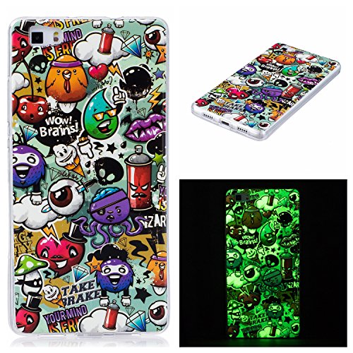 Huawei P8 lite Luminous Case, BONROY® Fluorescent Effect Night Glow In The Dark Transparent Ultra-Thin Soft Gel TPU Silicone Bumper Case Stylish Unique Colourful Printed Pattern Design Anti-Scratch Shock Absorption Protective Case Cover for Huawei P8 lite - Rubbish
