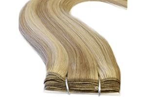 HAPPYQUEEN 100g -12" 14" 16" 18" 20" 22" 24" 26"- Full Head Remy Human Hair Weaves/wefts for Sew in or Glue in- Grade AAA-Multi-Colours (18", 18/22 Ash Blonde/Medium Blonde Mix)