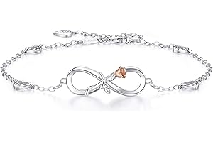 BlingGem Fußkettchen für Frauen Silber Unendlichkeit Herz Rose Gold Fußkette Sommer Runde Cubic Zirconia Damen Geschenk zum Geburtstag Jahrestag 27.5cm