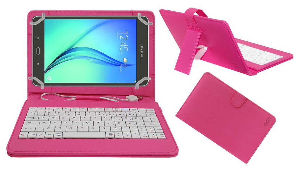 Acm USB Keyboard Case Compatible with Samsung Galaxy Tab A 8.0" Tablet Cover Stand Study Gaming Direct Plug & Play - Pink