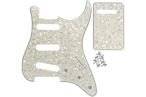 FLEOR Set de guitare électrique Pickguard de style SSS avec vis de montage de plaque arrière pour partie de guitare ST USA/MEX, perle vieillie 4 plis