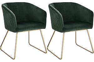 WOLTU Pack de 2 Sillas de Comedor Sillas de Cocina Vintage Nórdico Silla Tapizada con Reposabrazos Silla tocador, Tapizadas en Terciopelo Estructura de Metal Doradas, Verde Oscuro BH271dgn-2