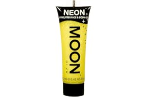 Moon Glow Neon Gel UV pailleté pour le visage et le corps – Peinture pour le visage pailletée, jaune, 12 ml (lot de 1)