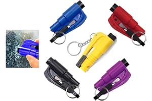 Huangyihan Herramienta de rescate 3 en 1 de 5 colores – Cortador de cinturón, rompevitas y silbato como llavero, martillo de emergencia para coches, autobuses y motocicletas