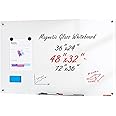 VEVOR Magnetic Glass Whiteboard, Dry Erase Board 48"x32", Wall-Mounted Large White Glassboard Frameless, with Marker Tray, an Eraser and 2 Markers, White