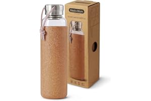 BLACK + BLUM Black+Blum Bouteille d'eau de voyage en verre anti-fuite légère avec manchon de protection, amande, 600 ml