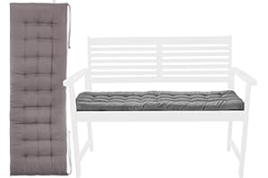 Brandsseller Cojín de Banco 120x40x4 cm Almohadilla para Banco Colchoneta para Banco con Bandas de Sujeción Cojín de Asiento Interior y Exterior Acolchado - Gris Claro