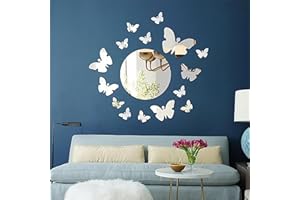 JUMRHFAN Lustrzane naklejki ścienne, 20 sztuk motyli 3D naklejki ścienne, DIY akrylowe srebrne naklejki ścienne, lustro, samoprzylepne do salonu, przedpokoju, sypialni, łazienki, ściany