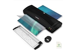 ACROPAQ Plastificadora A3-50 bolsas de plastificación, Cortadora de papel, Redondeador de esquinas plastificadas - Maquina plastificadora profesional, Laminadora - Negro - AL39