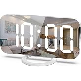 Mqruntoo LED Digital Alarm Clock, Alarm Clock with Mirror with 2 USB Ports, Adjustable Alarm Clock Bedroom, Study, Office