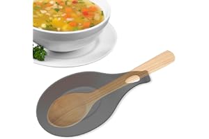 CHEFZOCO Soporte Reposa Cuchara Silicona Para Cocina, Reposacucharas de silicona, Soporte para cubiertos de cocina, Apoya utensilios de Encimera, Porta cucharas de silicona, Libre BPA, Gris