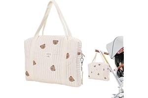 POVANJER Nappy Tote | Soft Embroidered Cotton Changing Bag, Outdoor Travel Organizer for Diapers, Wipes and Toys,