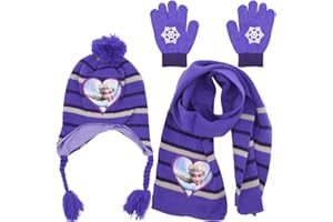 BESTZY Frozen Kinder Mütze Schal und Handschuh Set Elsa Mädchen Kinder Mütze Set Strickmütze Babymütze Kinder Mütze Set Baby Mütze Warme Winter Beanie Hut Handschuhe runder Schal Set für Kinder 3-8 Jahre（E）