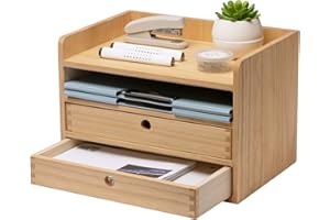 KIRIGEN pudełko do przechowywania z litego drewna, płaska taca, materiały biurowe, organizer na biurko, duża pojemność, drewniany organizer biurowy 3D2C naturalny kolor