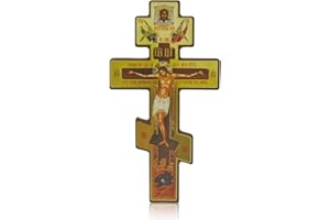 FORYNXHWIN Russisch-orthodoxes Wandkreuz - Byzantinisches Kruzifix mit drei Stangen, Wand-Kruzifix aus Holz Ornament, Orthodoxes Wandkruzifix, Kruzifixstatue Für Wohnzimmer, Schlafzimmer, 20 x 11 cm