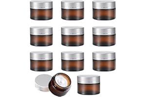 FEADBYT Amber Glas Leerdose, 6 Stück Cremedose Leer, 50 ml Ragbarer Ointment Jars, Braunen Glasbehälter mit Deckel, Creme Spender, Leere Nachfüllbare, Für Cremes, Lotionen, Puder, Mini Kerzen(Silber)