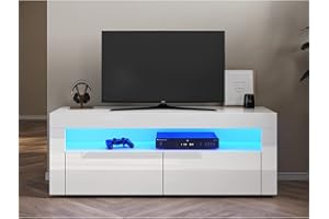 SONNI Mobile TV Soggiorno Moderno,Mobile Porta TV LED Bianco Lucido con Telecomando e Illuminazione LED a Orientabile il 12 Colore 120x40x45cm