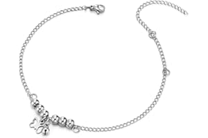 COOLSTEELANDBEYOND Mujer Acero Inoxidable Enlace Cadena Tobillera con Perla Cadena, Colgantes de Cascabel y Mariposa