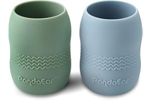 PandaEar (lot de 2) 100% Gobelet d'entraînement en silicone pour bébé et tout-petit| Tasse Apprentissage Bébé| poignées ergonomiques faciles à saisir| sans BPA| 100% recyclable (bleu/vert)