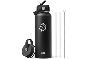 Stainless Steel Water Bottle with Straw, BUZIO Insulated Water Bottle with Straw Lid and Flex Cap 1180 ml Metal Water Bottle Cold for 48 Hrs, Hot for 24 Hrs Double Wall BPA Free Leak Proof, Black