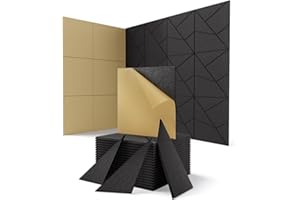 TOPNACA Acoustic Wall Panels, 18 Pack Decorative Sound Absorbing Panel for Walls, Doors & Ceilings, Self-Adhesive Acoustic Tiles for Office, Recording Studio, Gaming Room Pared (12"x12"x0.4", Black)