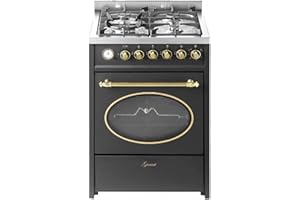 GURARI Gas Standherd 60 cm GCH G 614 BR Gasherd mit Gasbackofen | Gasgrill | Drehspieß | Elektro-Analog-Timer mit STOP-Funktion | Schublade mit Push-Pull | Gas Control | Range Cooker Erdgas/Propan