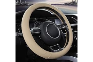 OFZVEO Cubierta del Volante Fundas para Volante de Cuero del Microfibra Universal 37-38cm / 15" Antideslizante Transpirable Durable (Beige)