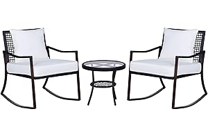 Outsunny Conjunto de Muebles de Ratán para Jardín Patio Hotel con Mesa Ø51x46 cm y 2 Sillas Mecedoras 65,5x76x82,5 cm con Cojines Lavables y Almohadas Blanco y Marrón