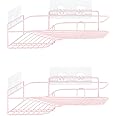 Navaris Corner Shower Caddy - Set of 2 - No Drilling Bathroom Shelves - Self Adhesive Wall Mounted Basket Shelf Storage Organiser Holder Racks - Pink