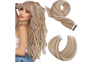 Moresoo Extensiones Adhesivas Pelo Natural Tape in Hair Extensions 12 Pulgadas Cabello Natural Liso #P27/613 Rubio Caramelo con Rubio Blanqueador 20pcs/30g