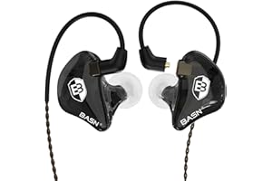 BASN Bsinger Écouteurs intra-auriculaires filaires avec isolation du bruit, double pilotes dynamiques haute définition IEMs avec câble détachable MMCX pour musiciens, batteurs, chanteurs (noir)
