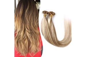 SEGO Extension Capelli Veri Cheratina 200 Ciocche - U Tip Hair Extensions Invisibili 100% Remy Human Hair 100g (50cm #12P613 Marrone Oro balayage Biondo Chiarissimo)