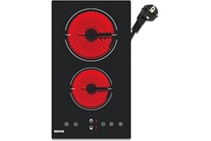 ‎WEHIMO WEHIMO Glaskeramikkochfeld 2 platten, Domino Glaskeramikkochfeld, 29.5cm, 3000W, 2 Kochzonen (1800W+1200W), 9 Heizstufen, Berührungssteuerung, Kindersicherung, 1-99min Timer, Geeignet für Alle Töpfe