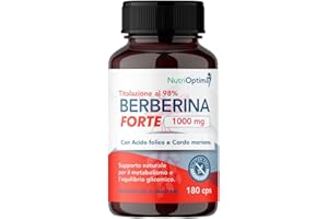 NUTRIOPTIMA Berberina 1000mg/2Cps Pura HCL Forte con Acido Folico e Cardo Mariano - 180 Capsule Vegetali - Integratore per Equilibrio Digestivo, Epatico e Intestinale