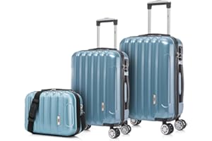 1990s Juego de Maletas Policarbonato Rígida 3 Piezas|Maleta Cabina 55cm|Maleta Mediana 68cm|Neceser 29cm|Azul