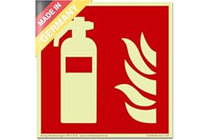 ‎DREIFKE Schild Feuerlöscher | extra langnachleuchtend | PVC selbstklebend 148x148mm | DIN EN ISO 7010 F001 | DIN 67510 (Brandschutzzeichen) Dreifke® extra 160