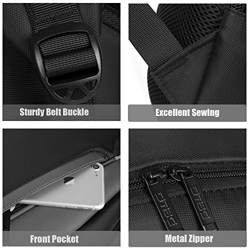 DTBG 17,3 Zoll Laptop Rucksack mit USB Port Nylon Rucksack Reise Rucksack Wasserdicht Rucksack für 17 – 17,3 Zoll HP / Dell / Asus / Lenovo / Männer / Frauen (Schwarz) - 7