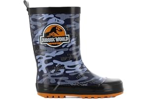 Leomil JURASSIC WORLD Bottes en caoutchouc pour garçon de 2 à 8 ans, chaussures de pluie chaudes, non doublées, avec motif dinosaure, bottes de pluie imperméables pour enfants pour les jours humides,