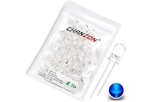 CHANZON 100 pcs 5mm Bleu LED Diode Lumières (Clair Rond Transparent DC 3V 20mA) Lumineux Ampoule Lampes Composants Électroniques Indicateur Diodes Émettrices De Lumière