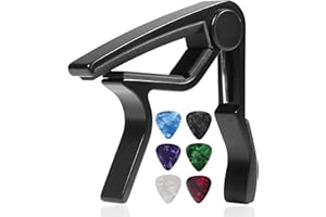 Yuiturt Guitare Capo, guitare métal Capodastre, Alliage d'aluminium Noir Capos avec 6 médiators inclus, compatible guitare acoustique et électrique, ukulélé, banjo, pour débutants et professionnels