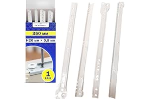 1 Par Guias Correderas para Cajones 350 mm H20 mm x 0,8 mm - Blancas Rieles para Cajones Tienen una Extensión Parcial de 283 mm - Garantía de 10 Años - MONTERAL