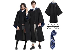 Bocguy Magician Robe, Costume Adult, Cape with Glasses and Tie, Wizard Costume for Halloween