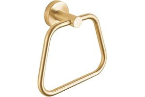 DIYZON Bath Towel Ring, Bathroom Hardware Accessories, Heavy Duty 304 Stainless Steel Towel Holder, Contemporary Trapezoid Wall Mounted Towel Rack (Gold)