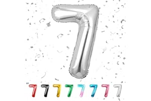 PARTYHAUSY Number 7 Balloons 7,Sliver 7 Balloon 40 Inch Giant Helium Foil Number Balloons for Boys Girls Party Decor Birthday Anniversary Graduation Party Decorations Supplies