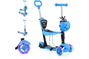 GROWAYSTORY Trottinette Enfants avec Siège Amovible, Roues LED Clignotantes, Trottinette 3 Roues Réglable en Hauteur avec Poignée de Poussée pour Tout-Petits, Garçons et Filles à partir de 2 Ans, Bleu