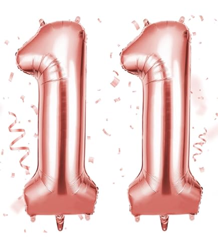 Decoratie 11e Verjaardag Meisje - Rose Gouden Cake Versiering en Ballonnen - Cadeau voor 11 Jaar