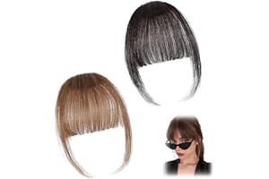 QOZJI Frangetta Extension Clip - Frangia Frontale Naturale con Capelli, Fringe Hairpiece Posticci per Feste e Uso Quotidiano