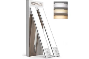EZVALO Luz LED con Sensor Movimiento 25CM, Luz Armario con 3 Temperaturas Color, 1900mAh Luces Led Cocina bajo mueble Recargables para Cocina/Armario/Dormitorio/Pasillo (2 Piezas)