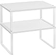 SONGMICS Spice Racks, Set of 2 Cupboard Organisers, Kitchen Storage, Stackable, Expandable, Metal Counter Shelves, White KCS01WT