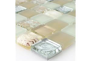 MOSAFIL Glas Muschel Mosaik Fliesen Byron Beige Dusche Bad Wand Badezimmer Küchenspiegel